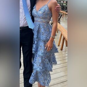 Just Me Light Blue Lace Midi Dress